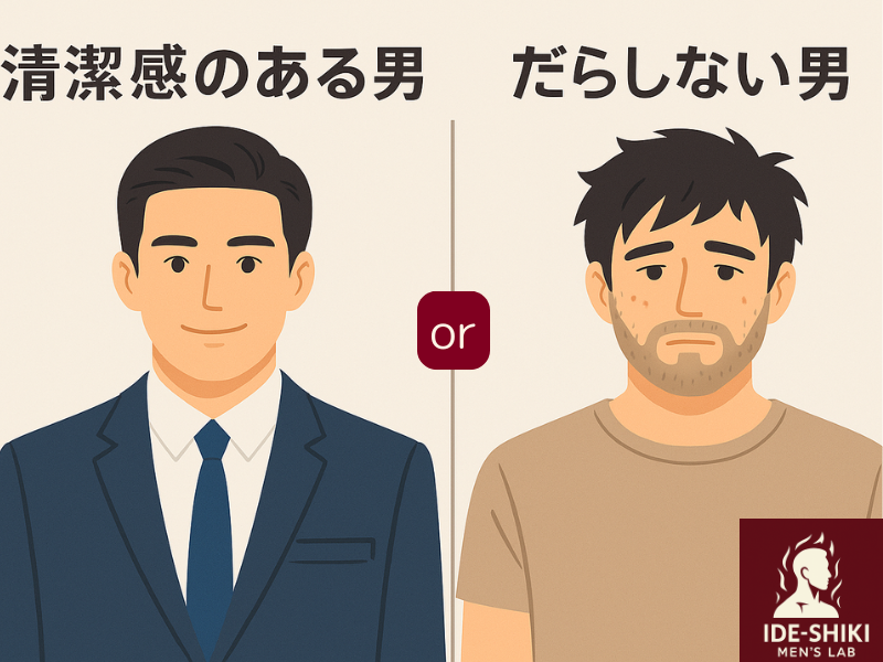 清潔感のある男性とだらしない男性のイメージイラスト比較画像