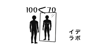 鏡の前でポーズをとり、自分の体を確かめている、ほどよく引き締まった男性の黒いピクトグラム。