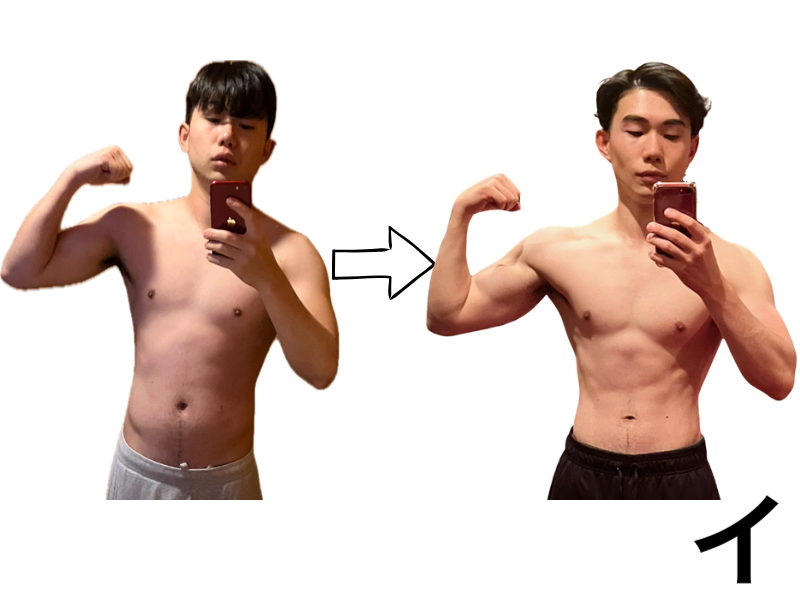 筆者のトレーニングビフォーアフター。